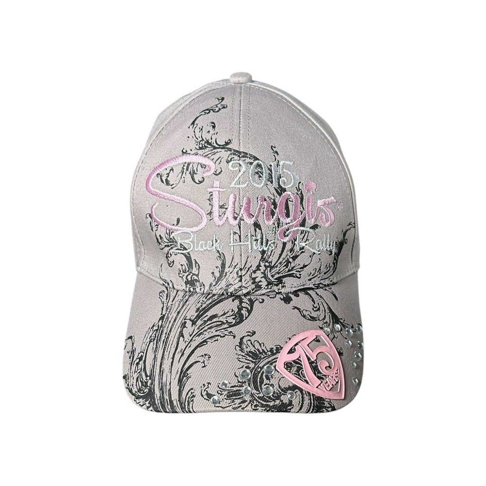 Sturgis Black Hills Rally 2015 75th Annual Gray Pink Embroidered Cap Motorcycle